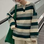 Striped Polo Sweatshirt Green - One Size