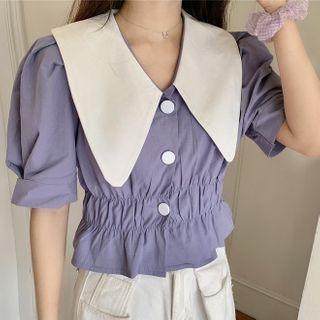 Peter Pan-collar Short Sleeve Blouse