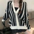 Cutout Striped Cardigan Cardigan - Black - One Size