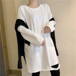 Distressed Loose-fit Long T-shirt