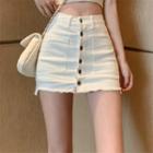Frayed Denim Mini Fitted Skirt
