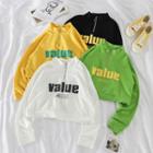 Long-sleeve Lettering Zipped Cropped Pullover