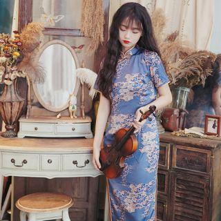 Short-sleeve Maxi Qipao Dress