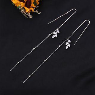 Leaf Rhinestone Sterling Silver Dangle Earring 1 Pair - Silver - One Size