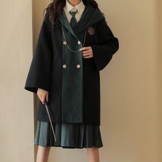 Logo Embroidered Hooded Double-breasted Coat