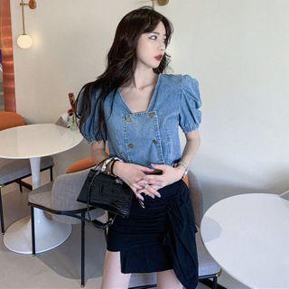 Short-sleeve Cropped Denim Shirt (various Designs)