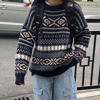Crewneck Pattern Sweater As Shown In Figure - One Size