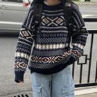 Crewneck Pattern Sweater As Shown In Figure - One Size