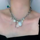 Faux Pearl Faux Crystal Alloy Necklace Silver - One Size