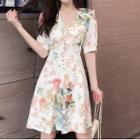 Short-sleeve V-neck Floral Midi Dress / Skorts