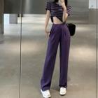 Short-sleeve Striped Cropped T-shirt / Loose Fit Pants