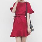 Short-sleeve Ruffle Mini A-line Dress