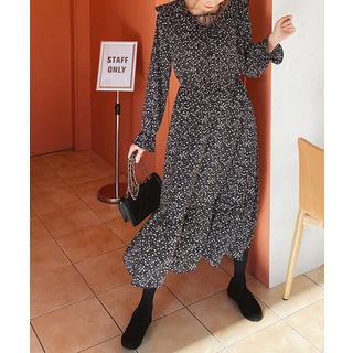 Tie-neck Floral Print Dress Blue - One Size