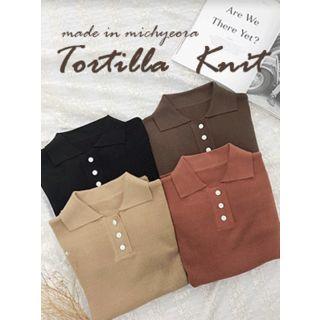 Long-sleeve Polo Knit Top