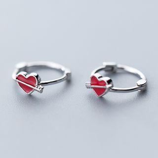 925 Sterling Silver Heart Mini Hoop Earring As Shown In Figure - One Size