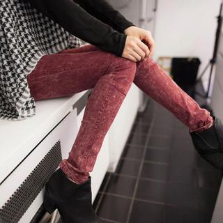 Acid-washed Band-waist Skinny Jeans