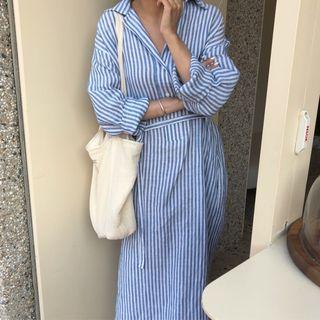 Long-sleeve Striped Shirtdress Stripe - Blue - One Size