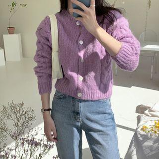 Round-neck Wool Blend Cable-knit Cardigan