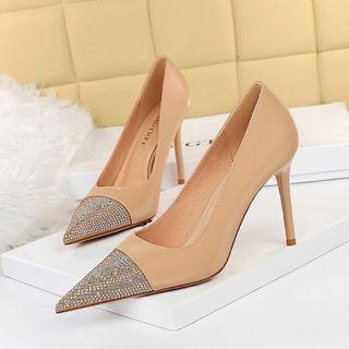 Rhinestone Kitten-heel Pointed-toe Shoes