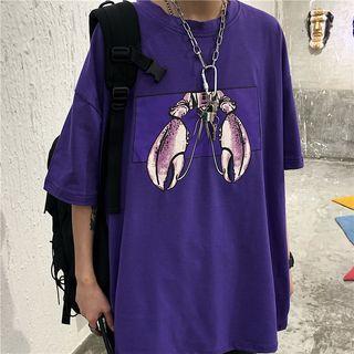 Elbow-sleeve Lobster Print T-shirt