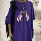 Elbow-sleeve Lobster Print T-shirt