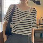 Striped Mock Two-piece T-shirt Stripes - Black & White - One Size