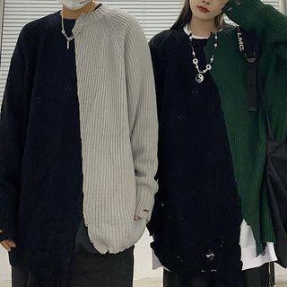 Two-tone Asymmetrical Distressed Sweater