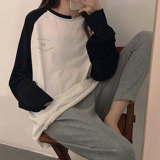 Long-sleeve Letter Raglan T-shirt As Shown In Figure - One Size