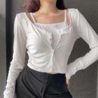 Set: Long-sleeve Buttoned Top + Camisole Top