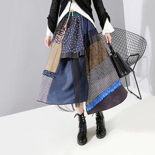 Printed Panel Midi A-line Skirt As Shown In Figure - One Size