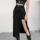 Asymmetrical Buckled Slit Midi Pencil Skirt