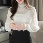 Square-neck Slim-fit Rib-knit Top Pink - One Size