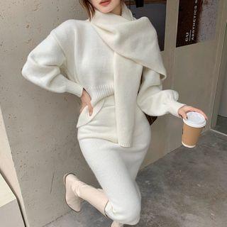 Sweater / Scarf / Midi Knit Skirt