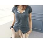 Open-placket Pocket-front T-shirt
