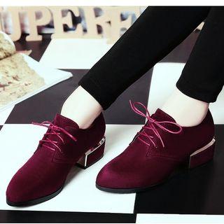 Chunky Heel Pointed Lace Up Shoes