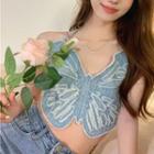Distressed Butterfly Denim Camisole Top