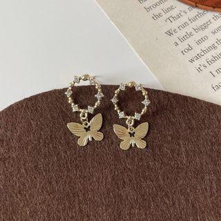 Butterfly Rhinestone Alloy Dangle Earring Butterfly Earring - Gold - One Size