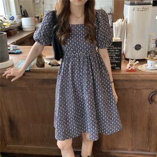 Short-sleeve Print Midi Dress Blue - One Size