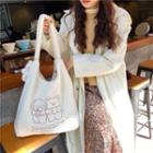 Faux Shearling Cartoon Embroidered Tote Bag
