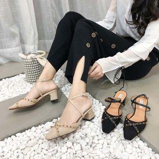 Faux Suede Studded Accent Cross Strap Sandals