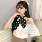 Dotted Ribbon Elbow-sleeve T-shirt