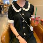 Short-sleeve Buttoned Down Dress Black - One Size