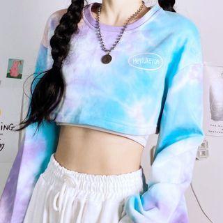 Tie-dye Cropped Sweatshirt Blue & Purple - One Size