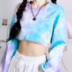 Tie-dye Cropped Sweatshirt Blue & Purple - One Size