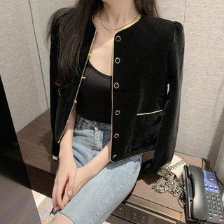 Velvet Cropped Button-up Jacket
