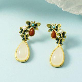 Leaf Alloy Gemstone Drop Earring 1 Pair - Earrings - Butterfly - Gold - One Size