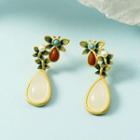 Leaf Alloy Gemstone Drop Earring 1 Pair - Earrings - Butterfly - Gold - One Size