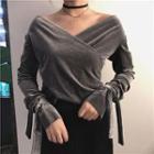 V-neck Long Sleeve Tie Cuff Top