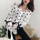 Dot Bell-sleeve Loose-fit Chiffon Blouse / High-waist Pants