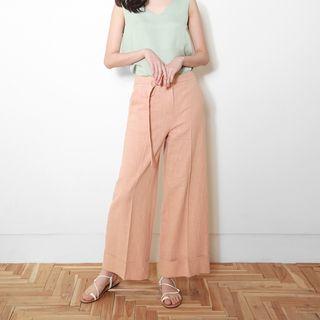 Tie-waist Wide-leg Linen Pants